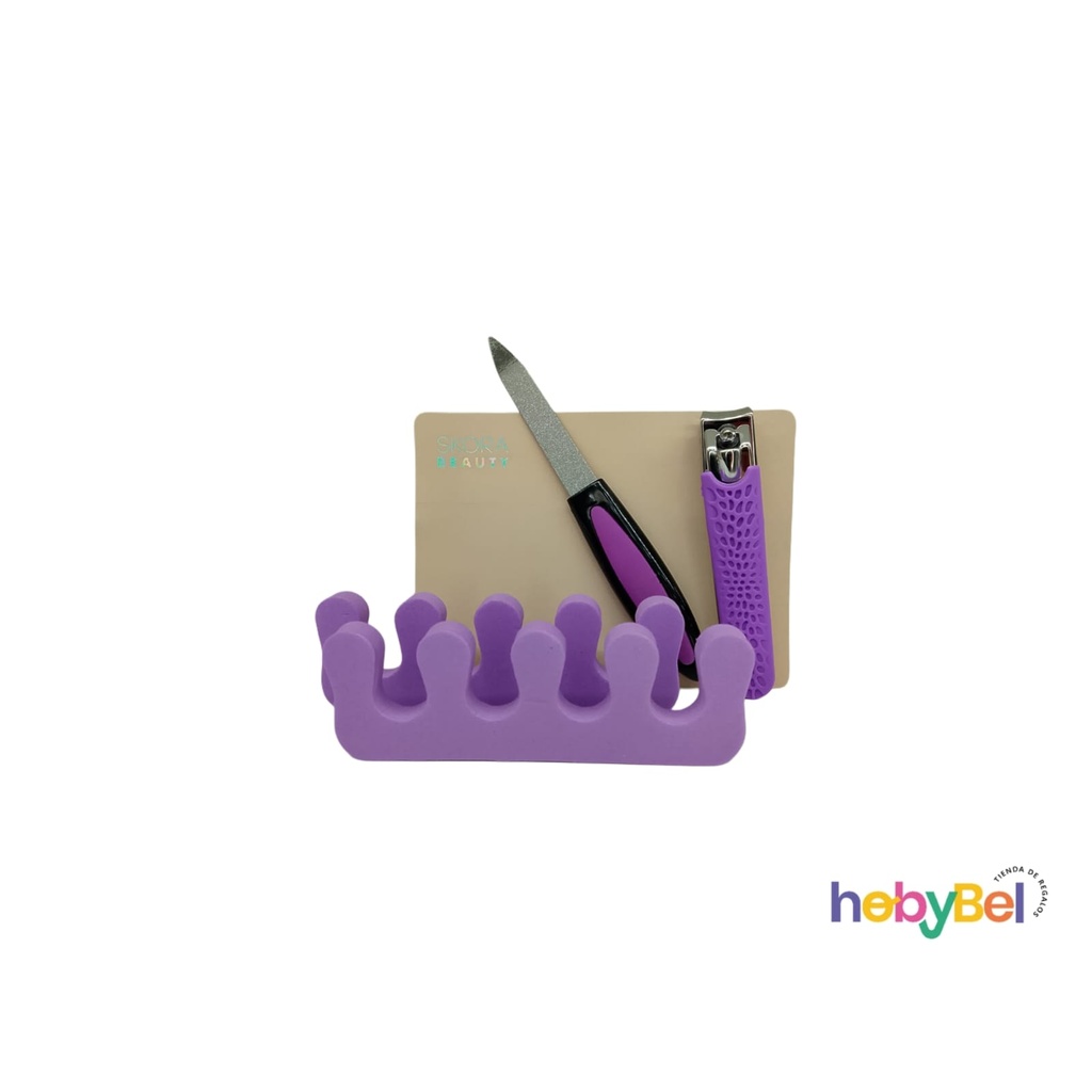 Set de uñas manicura y pedicura, separador de dedos, cortauñas y lima de uñas diamantada x1u (38957U)