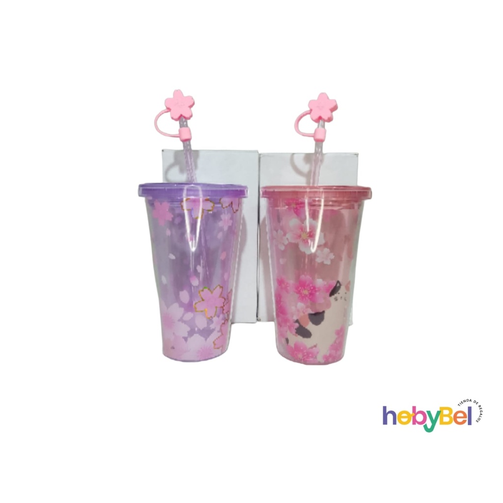 Vaso 450ml Floreado transparente c/ cubre sorbete x1u (JL45022U)