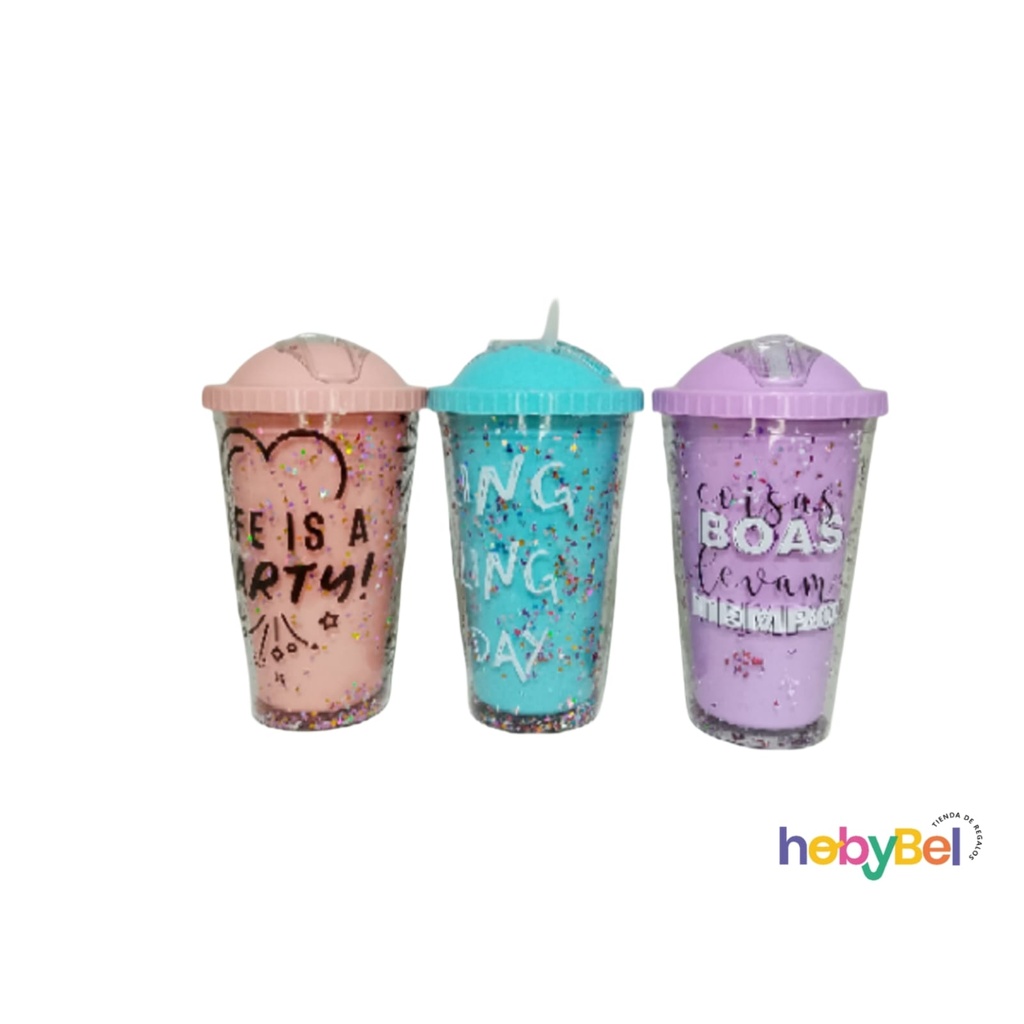 Vaso acrílico brillo c/ sorbete  x1u (CB-G02U)